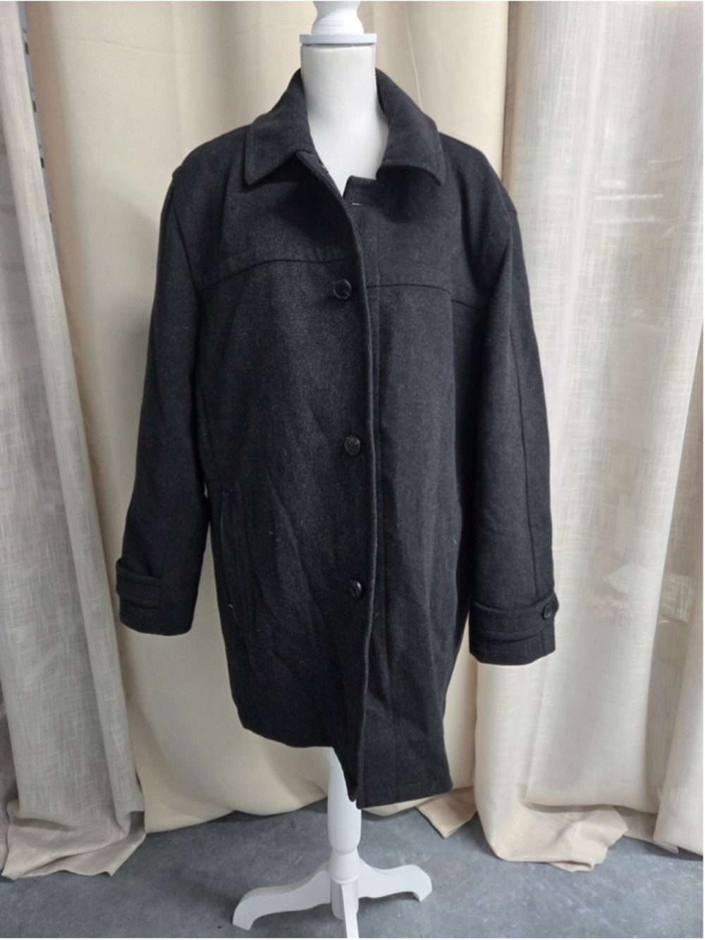 Andrew Marc Charcoal Button-Front Pea Coat Wool Blend Outwear Winter Size L